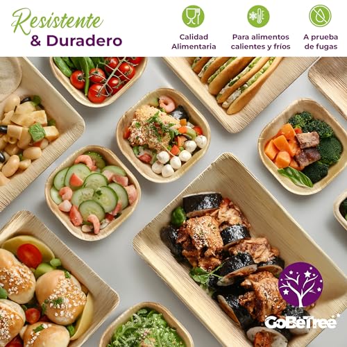 Miniatura 3 de Platos De Hoja De Palma 30 Piezas Desechables, 25 Bandeja Rectangular De 23 X 16 Cm Y 5 Platos Cuadrados De 10 Cm. Vajilla Rustica De Madera Para Barbacoas Y Fiesta.Alternativa A Bandeja Bambú