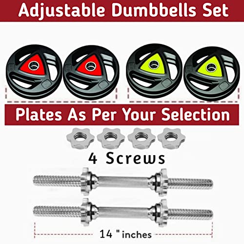 Image of BULLAR home gym set 8kg to 70kg with ez /curl /straight /pair of dumbbell rods, customize your own Exercise Set with Workout Accessories (Starnut Dumbbell Rods, Rubber Coated Iron, 10 KG)