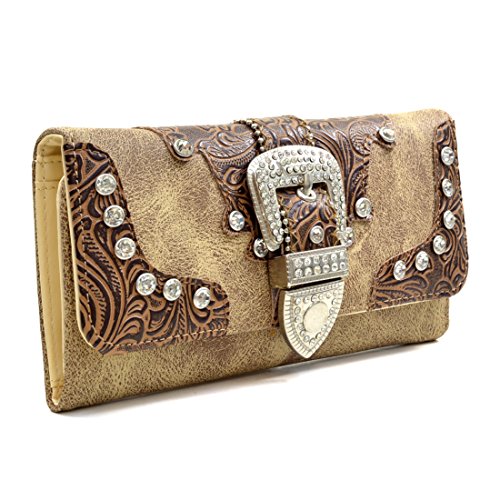 Western Rhinestone Bling Buckle Wallet -Brown2