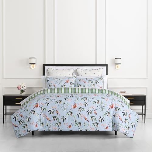 Image of kate spade new york Bird Garden King Comforter Set, 300 Thread Count Cotton Reversible Cover, All Season 3 Piece Bedding, Machine Washable, Floral Multicolor