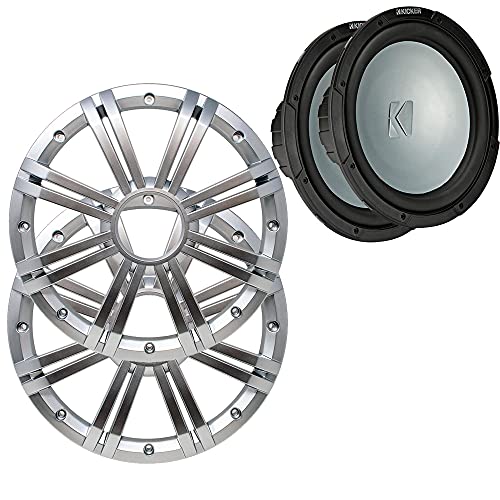 Kicker - Two 10 Inch LED Marine Subwoofers in Silver, 2 Ohm Bundle 4 Ohm Each