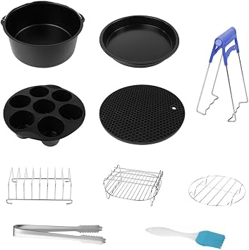 18cm Oil Free Fryer Accessories Kit From 3.5-4.5 L Airfryer,Set Of 10 With Square Trays Silicone Basket, Non-Stick Coating,Dishwasher Safe