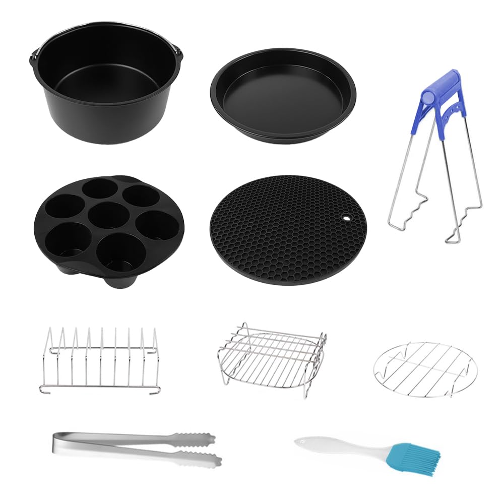 Kit de accesorios para freidoras sin aceite de 18 cm para modelos de 3,5 a 4,5 l, juego de 10 con bandejas cuadradas, cesta de silicona, revestimiento antiadherente, apto para lavavajillas