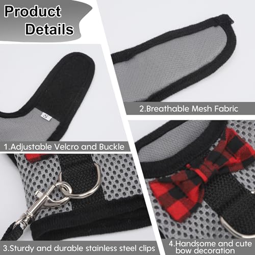Image of Guinea Pig Harness and Leash，2packs Guinea Pig Clothes Baby Ferret Rats Hamster Soft Mesh Harness Leash for Decoration，Hamster Harness can be Adjusted to Any Size. (Red + Grey)