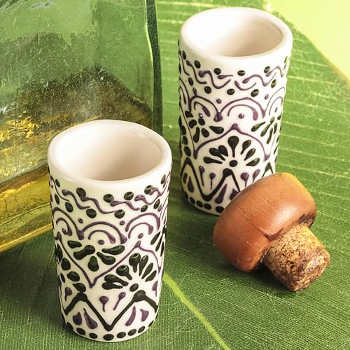 Image of Talavera Shot Glasses Set of 4 Authentic Mexican Tequila Shot Glasses - Hand-painted - 2 Oz (Black Lace)