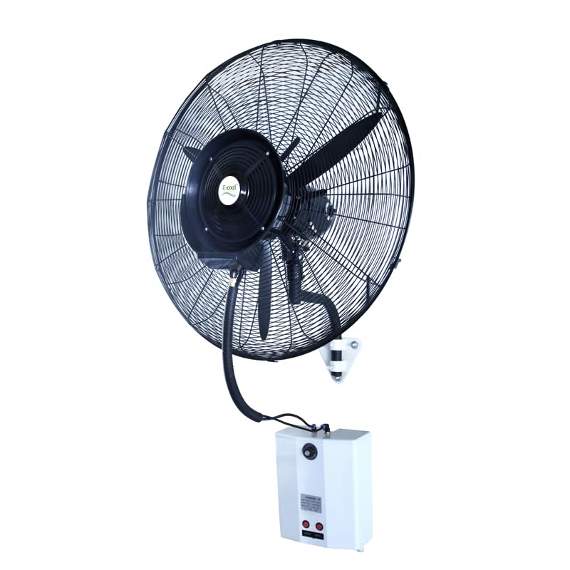 E-COOL Mist Fan Wall Mount Fan 26 inch, 60% Savings on Electricity, 12 Liter Tank, With free Assembly Heavy Duty Metal for Industrial, Commercial and Residential Use, Free Assembly Included