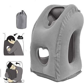 HANNEA® Inflatable Travel Pillow, Inflatable Airplane Pillow Comfortably Supports The Head, Neck and Chin, Inflatable Neck Pillow for Travl, Airplane, Train, Car and Office Napping - image, photos