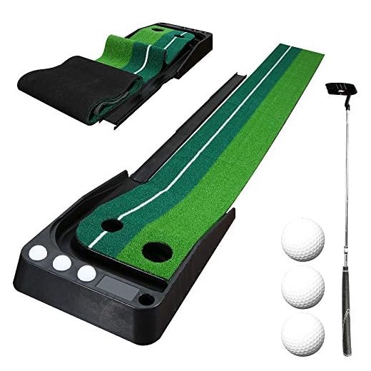 Einfeben Golf Mat Putting Mat Golf Indoor Office Outdoor Office Golf Practice Mat Golf Putting Mats Golf Putting Trainer Mat with Auto Ball Return Function, Golf Putter, 3 Golf Balls