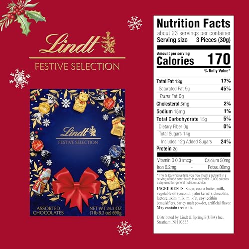 Image of Lindt Festive Selection Assorted Christmas Chocolate Candy, 24.3 oz. Box