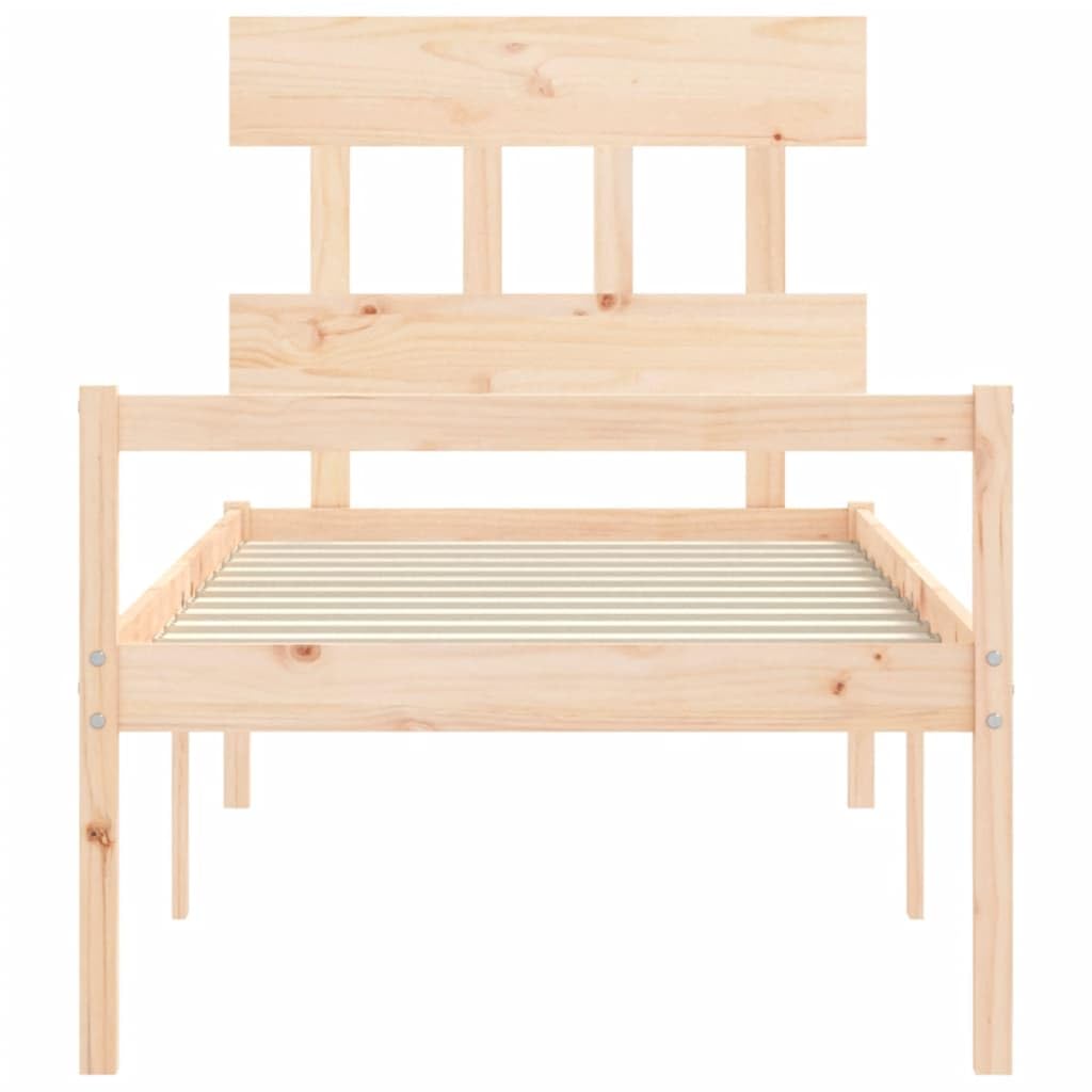 Massivholz Kiefernholz Seniorengerecht 45cm Sitzhöhe 90 x 190 cm Braun | Seniorenbett mit Kopfteil Massivholz Kiefernholz 90x190cm 45cm Sitzhöhe Bettgestell mit Stauraum und Lattenrost