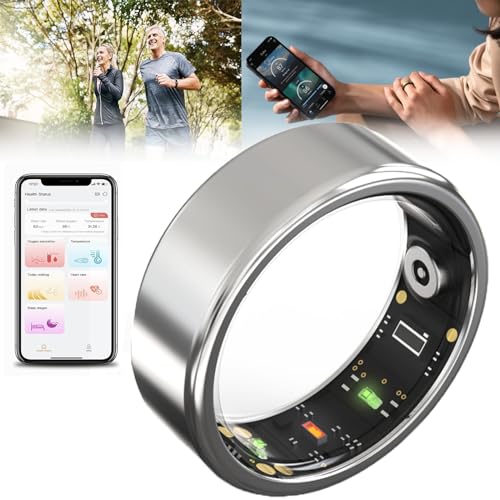 Anello Intelligente per Donne e Uomini, Smart Ring con Bluetooth 5.1,Cardiofrequenzimetro,HRV,Saturazione di Ossigeno nel Sangue,Temperatura Corporea,Sonno,Compatibile con IOS e Android,Silver-#8