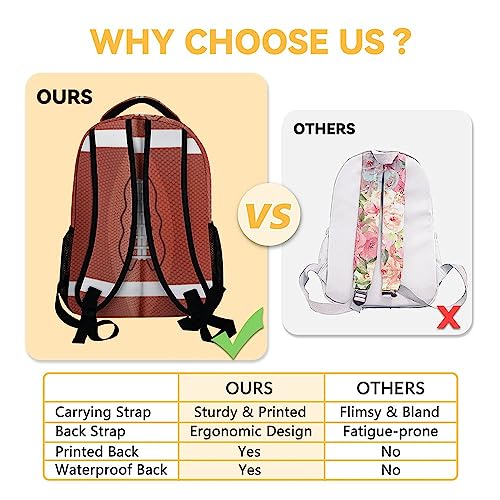 Football School Backpack for Boys, 16 Inch Brown Backpacks for Kids, Cool Lightweight Bookbag for Travel4