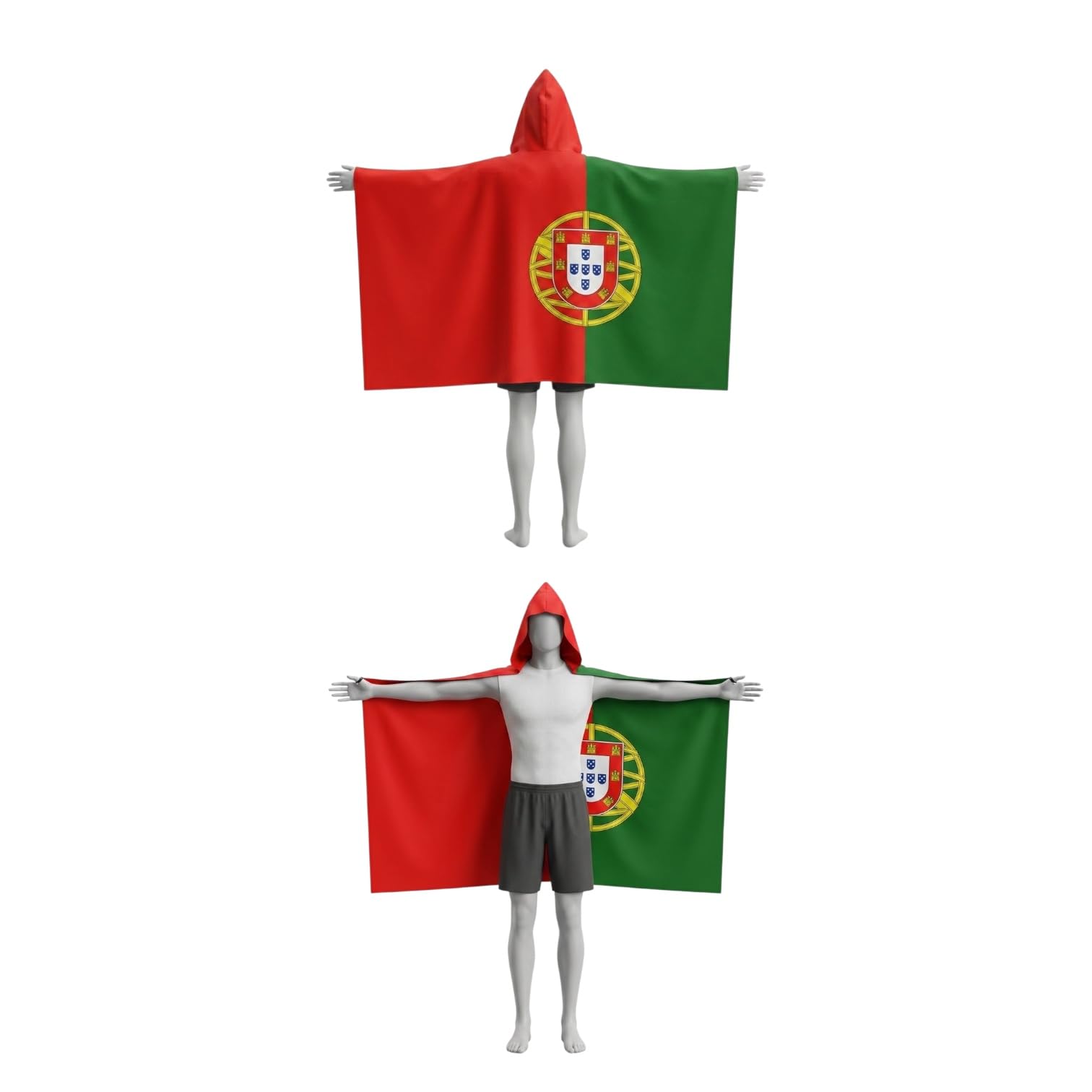 Cape Drapeau Portugal Coupe du Monde 2026 – À Porter avec Capuche et Élastiques – Supporter Homme Femme