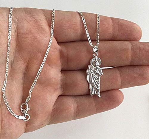 925 STERLING SILVER SAINT JUDE NECKLACE 20” LONG/925 PLATA CADENA DE SAN JUDAS 20" LARGO -35X12mm-SN62