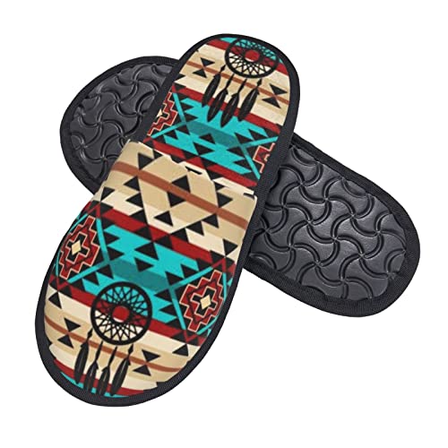 Unisex Cozy Indoor Furry Slipper-Southwest Aztec Dream Catcher Plush House Slippers Warm Bedroom Shoes2