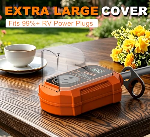 30 Amp RV Surge Protector, 𝟐𝟎𝟐𝟔 𝐍𝐄𝐖 18000J RV Circuit Analyzer with Real-Time LED Display, Voltage Monitoring IP68 RV Adapter Plug with Waterproof Cover for Camper Travel Trailer