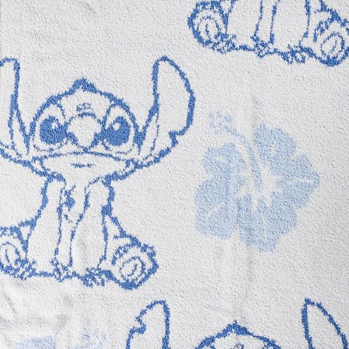 Image of Jay Franco Disney Lilo and Stitch Feather Knit Fluffy Throw Blanket - Blue Floral Fuzzy Blanket Measures 50 x 60 Inch | Super Soft Lightweight Bedding