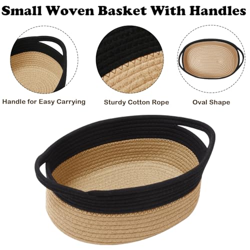 Image of Woven Rope Basket,Baby Gift Basket with Bag & Ribbon, Black&Jute