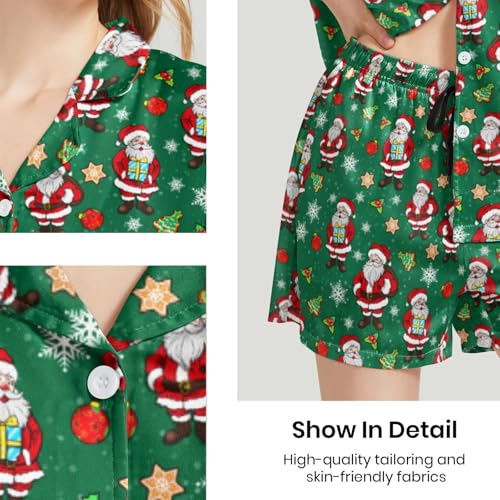 Image of Funny Satin Pajamas Set for Women Button Down Sleepwear Print Pjs Set 2 Piece Short Sleeve Loungewear Gift for Women