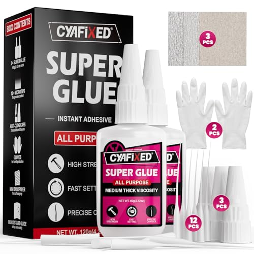 Super Glue Kit 4 oz All Purpose CA Glue with...