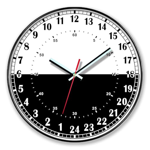 GAUBOS 24 Hour Wall Clock Easy to Read Black and White Dial 12 Inch Round Wall Clock Modern Simple Style Decor Clock for Office/Kitchen/Bedroom/Living Room
