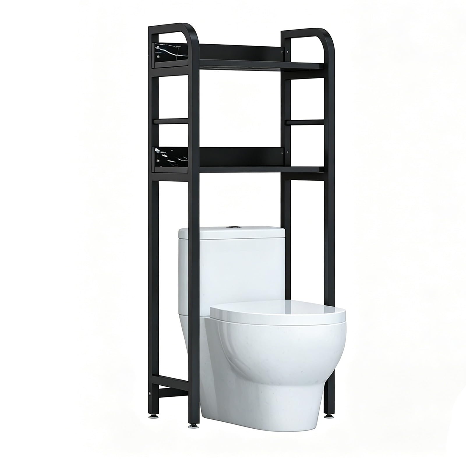Freestanding Over Toilet Storage Shelf, No Drilling Bathroom Organizer, 2-Tier Metal Space Saver Rack, Adjustable Shelf for Small Space(2-tier,Black+Black Marble 19.7x11.4x55.1in)