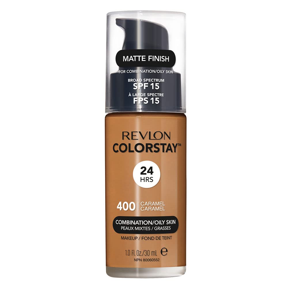 Revlon Colorstay Liquid Foundation Makeup Combination/Oily Skin SPF 15, Longwear Medium-Full Coverage With Matte Finish, Caramel (400), 30 Ml