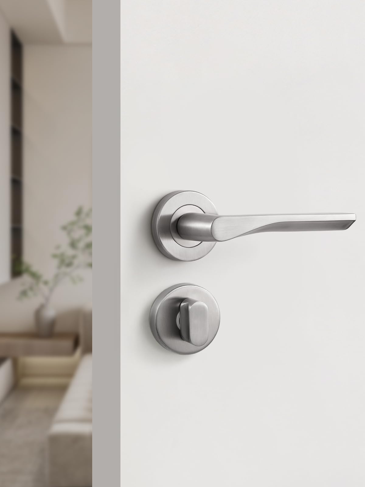 SORWDUERM Nickel Door Handle Set Matte Brushed Steel Door Lever for Front Door and Interior Door L Shape,WC, Round Rosette - Image 3