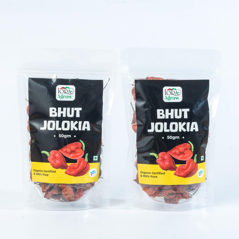 Iora Agrow Intense Ghost Pepper Spice for Cooking and Seasoning | Extreme Heat for Bold Flavors | Perfect for Curries, Sauces, Marinades | Pack of 2 Bhut Jolokia Powder 50g