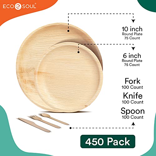 ECO SOUL 100 Compostable Palm Leaf Dinnerware Set 10 6 Square plates 75 Count each Fork Knife Spoon 100 Count each