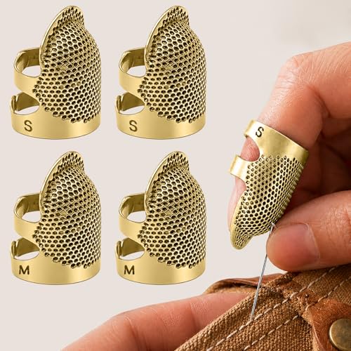 Image of Thimbles for Hand Sewing, Sewing Thimble Kit, Metal Finger Protectors, Thimble Ring for Hand Quilting and Embroidery(Antique Brass,2Pcs,Small /Medium)