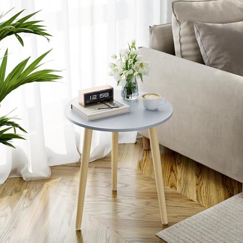 Image of End Table Wooden Side Table Foldable Round Shaped Side Table /Tea Coffee Breakfast Table Modern Living Room,or Apartments (Grey Natural)