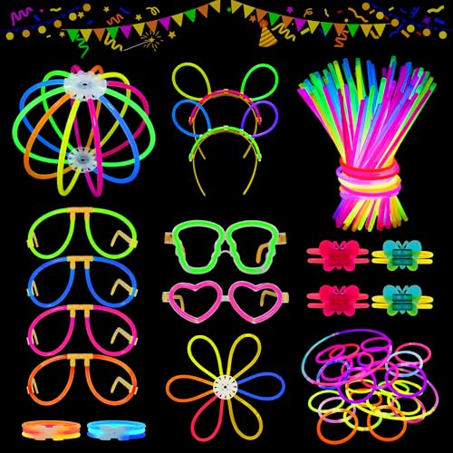 MOSSNDAR Pulseiras luminosas fluorescentes, 232 peças barras luminosas pacotes, criar óculos flores colares, varinhas luminosas para decoração festa néon Halloween Natal Cotillon de Ano Novo 2026
