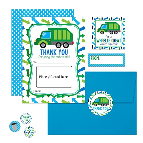 Kit porte-carte cadeau camion poubelle avec enveloppes et autocollants de qualité supérieure