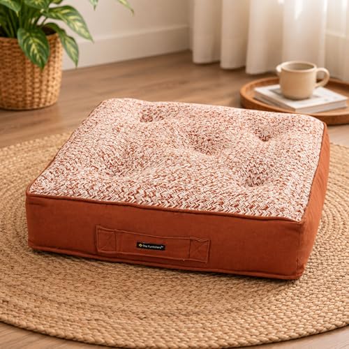 Image of Reversible 60x60x10 cm Brown Woven Quilted Floor Cushion with Cotton Filler for Seating, Patio Seat, Meditation, Yoga, Pooja, Guests, Living Room, Bedroom, Large Size 24x24x4 Inch