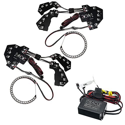 ORACLE LIGHTING Dynamic ColorSHIFT DRL Upgrade with Halo Kit & Sequential Turn Signal | 2018-2022 Ford Mustang, 6 DRLs, 2 Halos and a Controller, Part # 1446-332