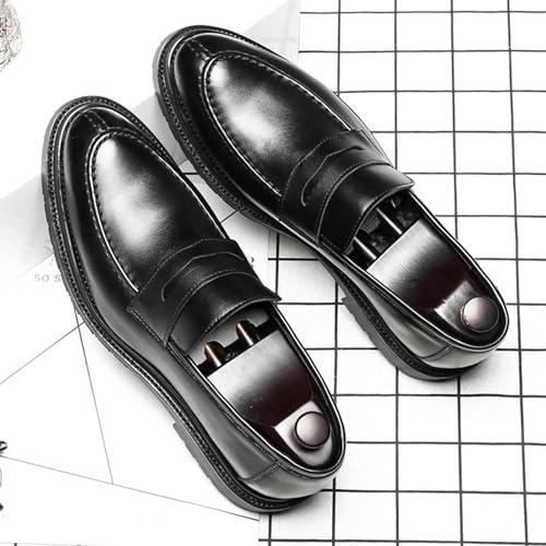 Men's Round Toe Chunky Leather Casual Loafers Fashionable Slip-On Non-Slip Retro Formal Penny Loafers for Dating Prom Wedding3