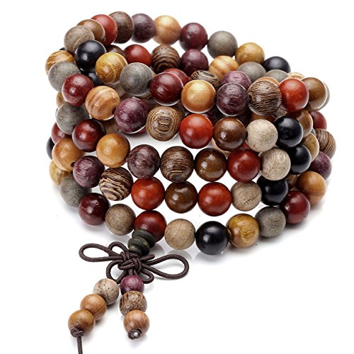 Zysta 8mm 6mm Assorted Natural Sandalwood Ebony 108 Wood Beads Br...