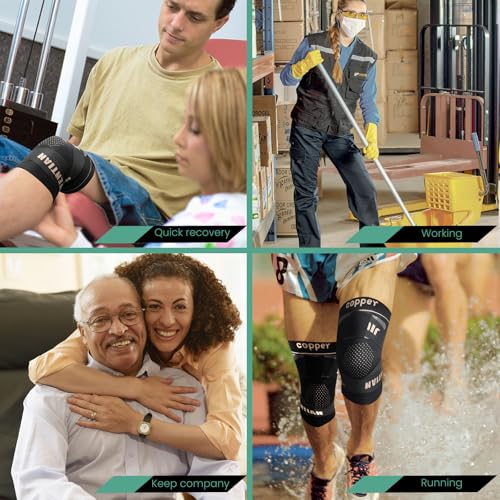 Image of Copper Knee Brace Suppot for Women with Adjustable Strap (2pack, Medium) | Customizable knee support, Copper-infused, Arthritis, meniscus tear, knee pain relief & working out,running support