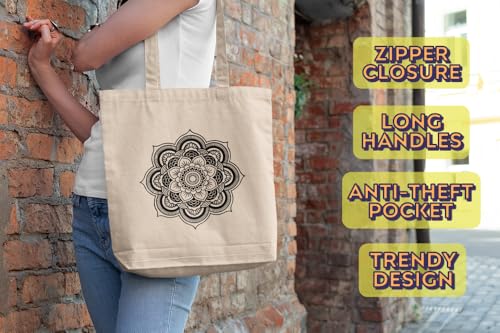 Image of Canvas Tote Bag for Women with Zipper