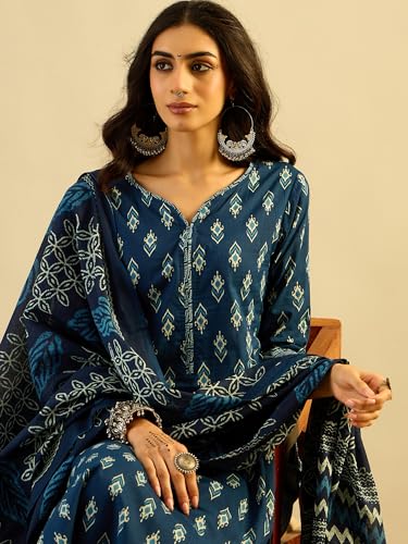 Image of INDO ERA Women's Pure Cotton Printed Kurta Pant with Dupatta Set