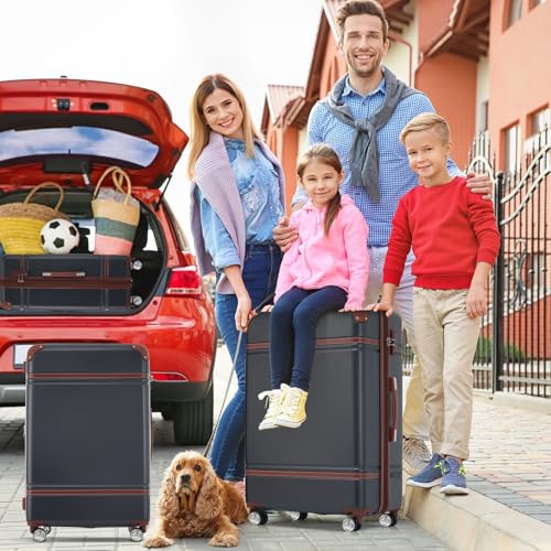 3-Piece Hardshell Luggage Set with Lock - Durable ABS Suitcases and Cosmetic Case - Black3