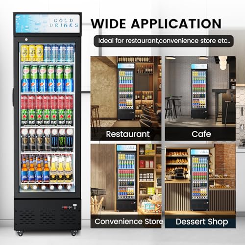 Image of Commercial Display Refrigerator Glass Door 11 cu.ft Commercial Beverage Refrigerators with LED and Shelves for Cafe, Restaurant, Store