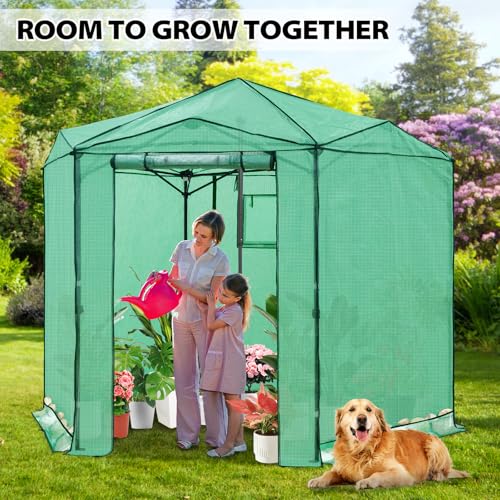 Image of EAGLE PEAK 8.5x8.5 Easy Setup Pop Up Greenhouse, Hexagon, Clear /Green