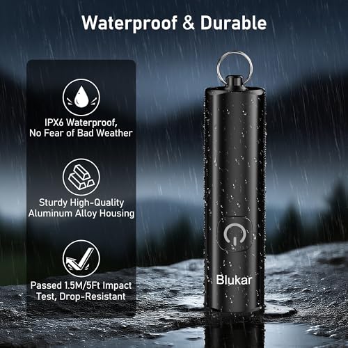 Blukar Taschenlampe LED Aufladbar, 360L Mini EDC Taschenlampen mit 3 Lichtmodi, Klein Flashlight Tragbar mit Schlüsselanhänger, IPX6 Wasserdichte Handlampe für Wandern, Outdoor, Camping usw. -2 Stück