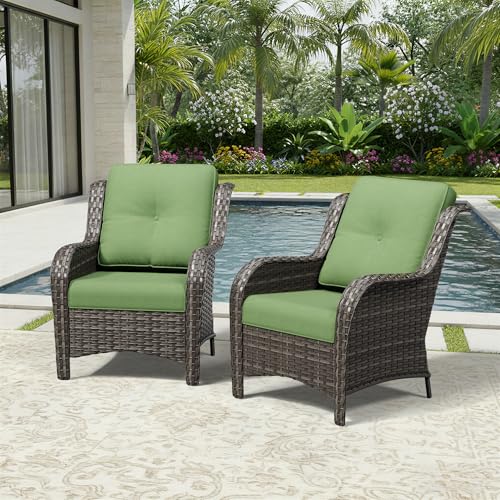 Image of Joyside Patio Chairs Set of 2, Wicker Patio Furniture with High Back, Deep Seating, Wide Armrest, Thickened Cushions, Outdoor Rattan Furniture for Deck, Porch Use