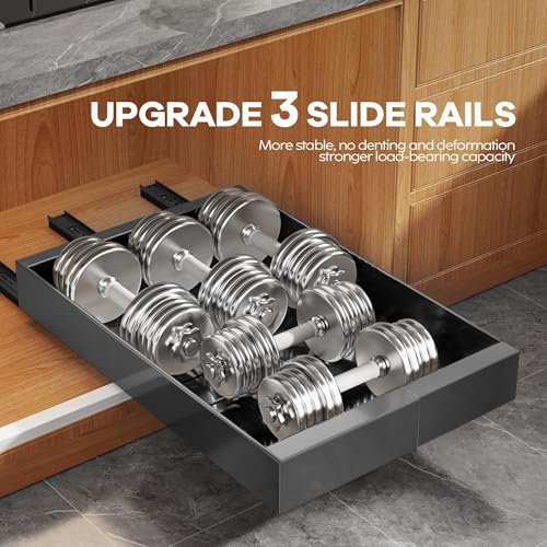4 Pack Expandable Width (9"-14.1") Pull Out Cabinet Organizer 21" Deep with Raising Pad for Framed Cabinets, Upgrade 3 Slide Rails Slide Out Drawers, Roll Out Shelves Adhesive, Black