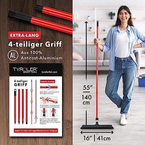 Tyroler Gummibesen & Bodenabzieher | Kehrbesen-Kopf aus 100% Naturkautschuk 41cm | Besen mit Stiel und 140cm Anti-Rost-Griff | Gummibesen mit Abzieher | Gummibesen mit Stiel | Gummibesen Tierhaare – Bild 6