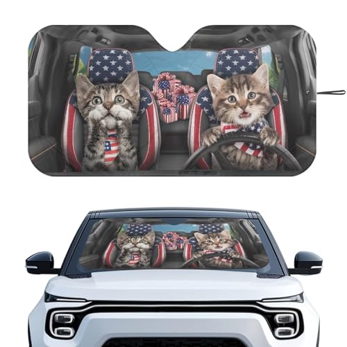 Image of 4th of July Cats Sun Shade for Car Windshield Foldable Front Windshield Shade for Sun Auto Vehicle Shield Reflector Blocking Screen Cover Fit Car Front Window for Trucks SUV Van