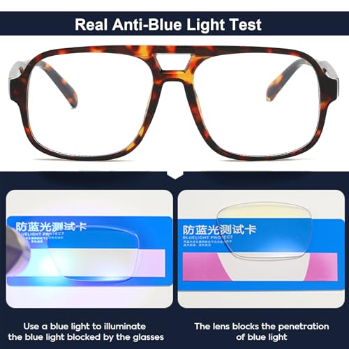 Image of Mirkcittle Retro Square Aviator Blue Light Blocking Glasses for Women Men Oversized Pilot Eyeglasses Fake Nerd Frame